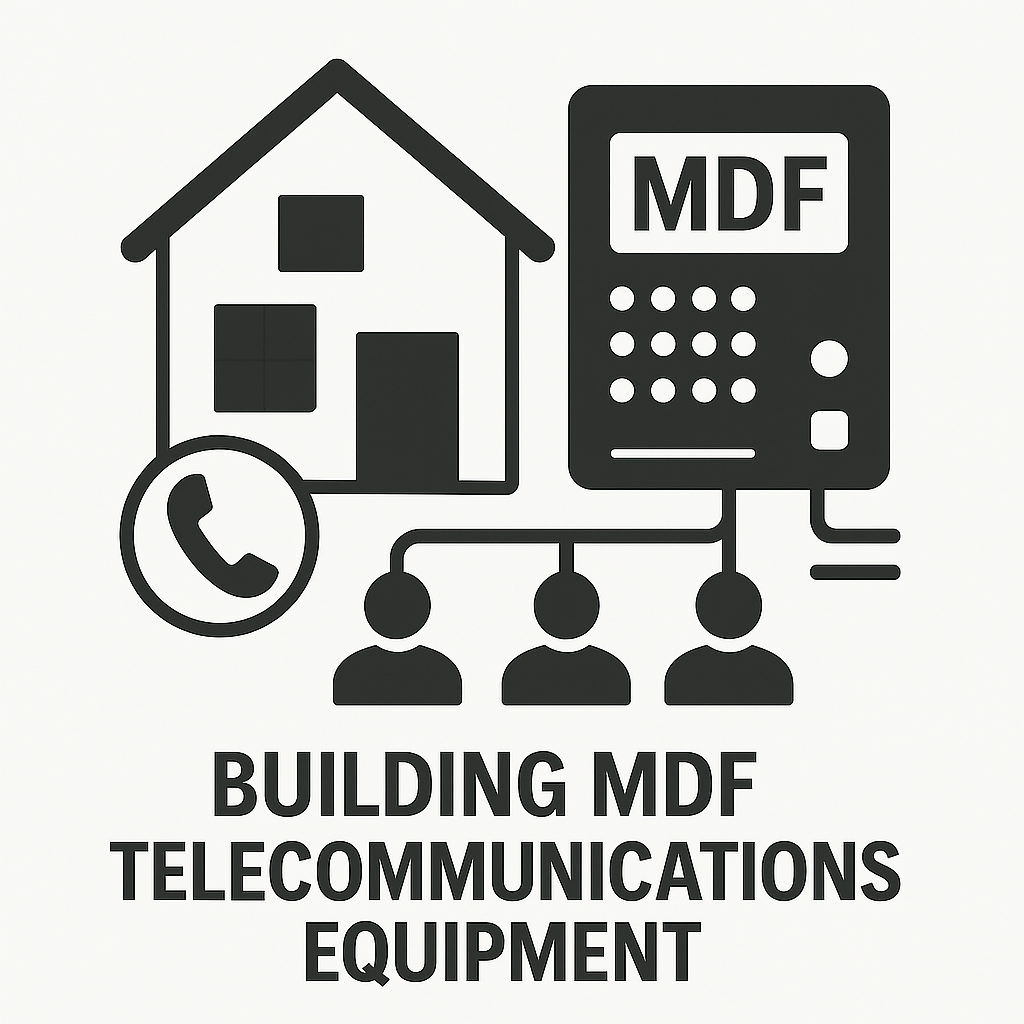 Ikon pengaturan peralatan telekomunikasi dalam dan luar ruangan bangunan MDF Bangunan | Desain Sistem Telekomunikasi