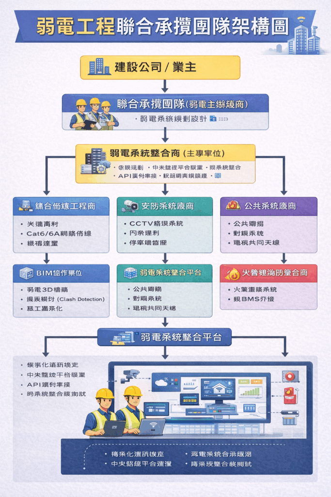 弱電工程分工架構圖 2 弱電工程聯合承攬團隊架構圖